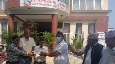 नेकपाद्वारा तिलोत्तमाको राहत कोषमा सवा २ लाख प्रदान