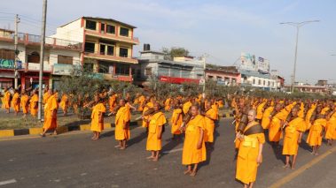 श्रामणेर (अल्पकालीन) भिक्षुहरुको अस्तिधातु सहित भैहवामा धम्मयात्रा